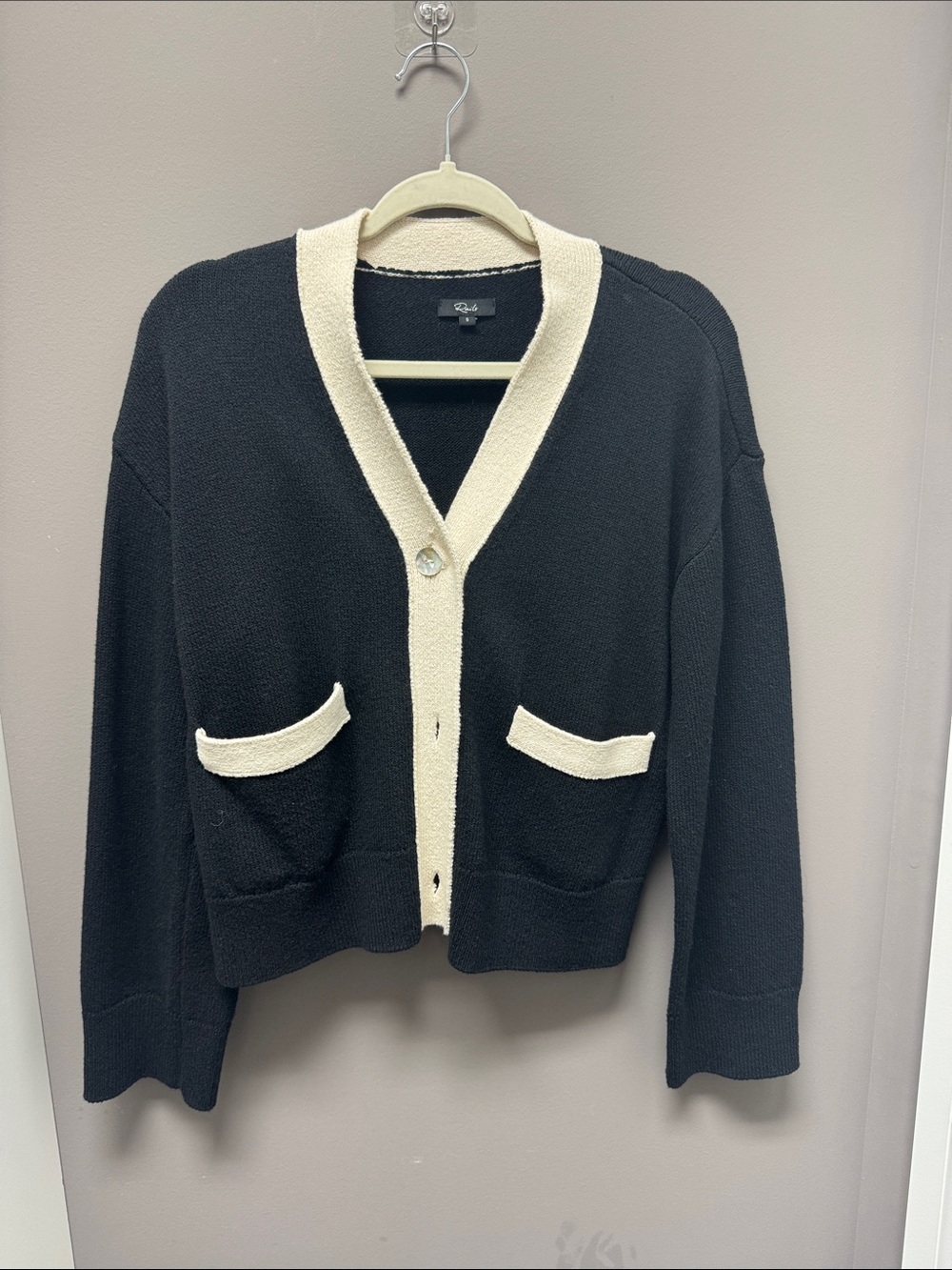 Rails Black Cardigan with Cream Contrast Trim